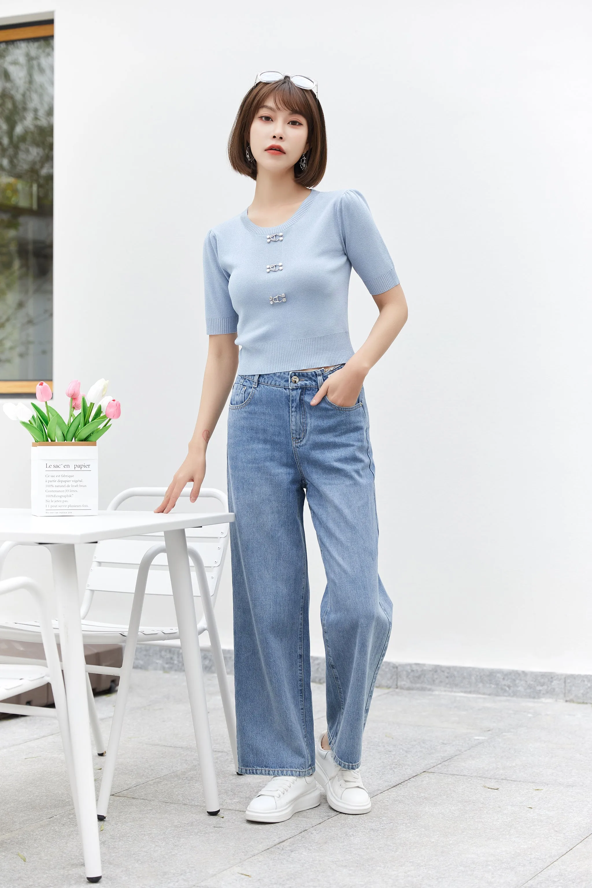 Blue Wide Leg Jeans