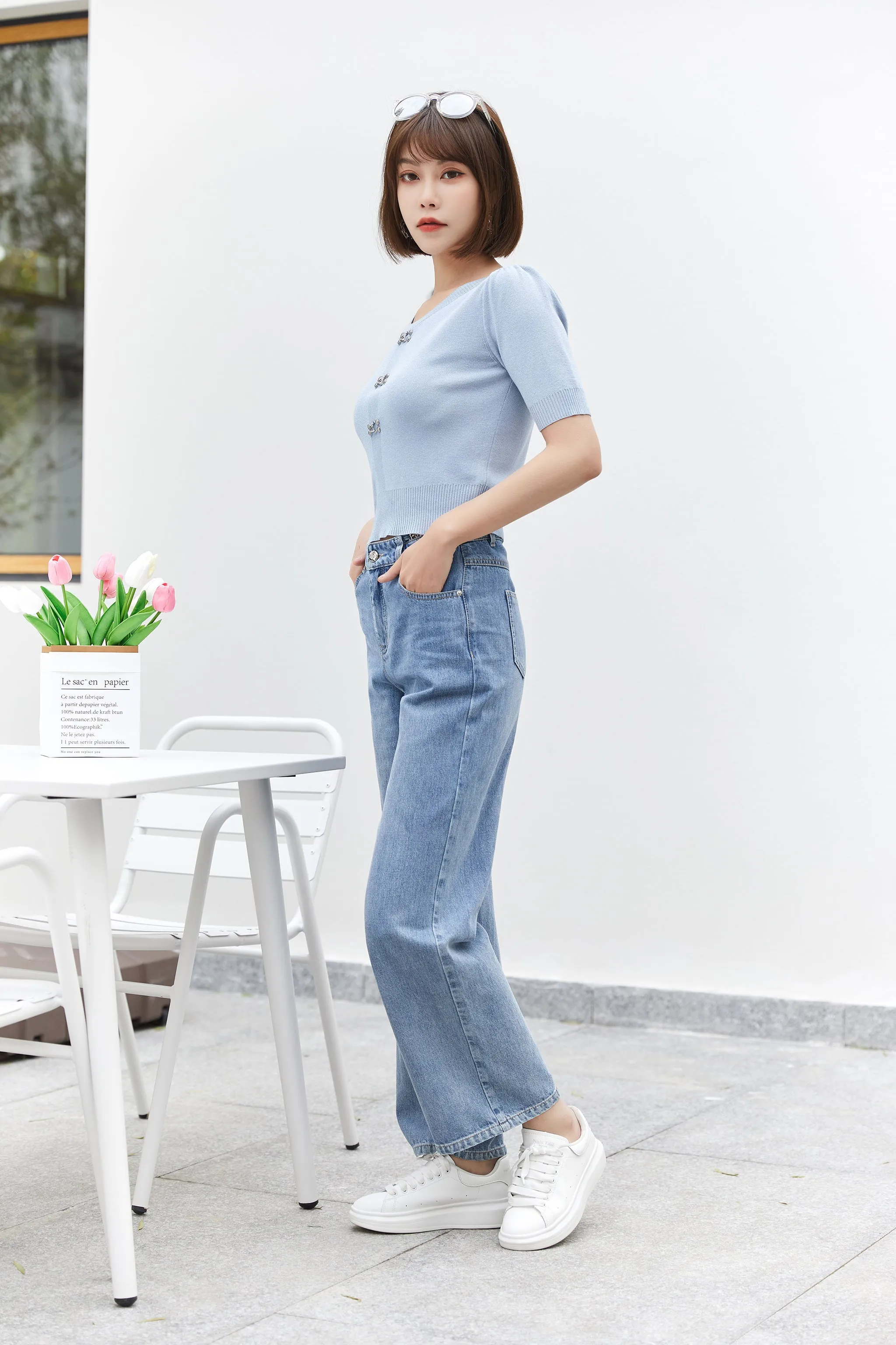 Blue Wide Leg Jeans