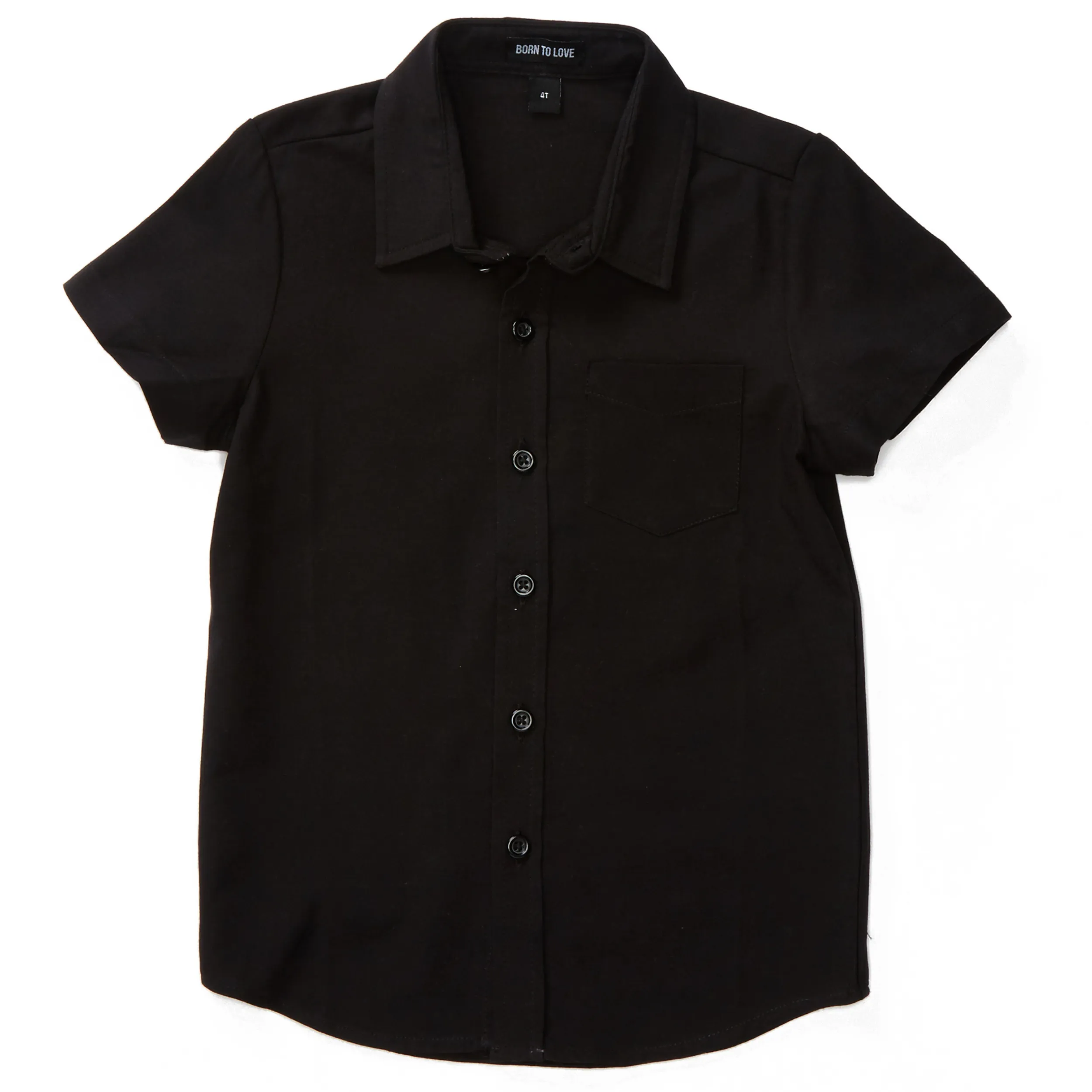 Born to Love Boy's Black Button Down Short Sleeve Shirt