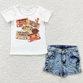 Boutique Baby Girl Clothes Short Sleeve T-shity Jeans Shorts Set GSSO0253