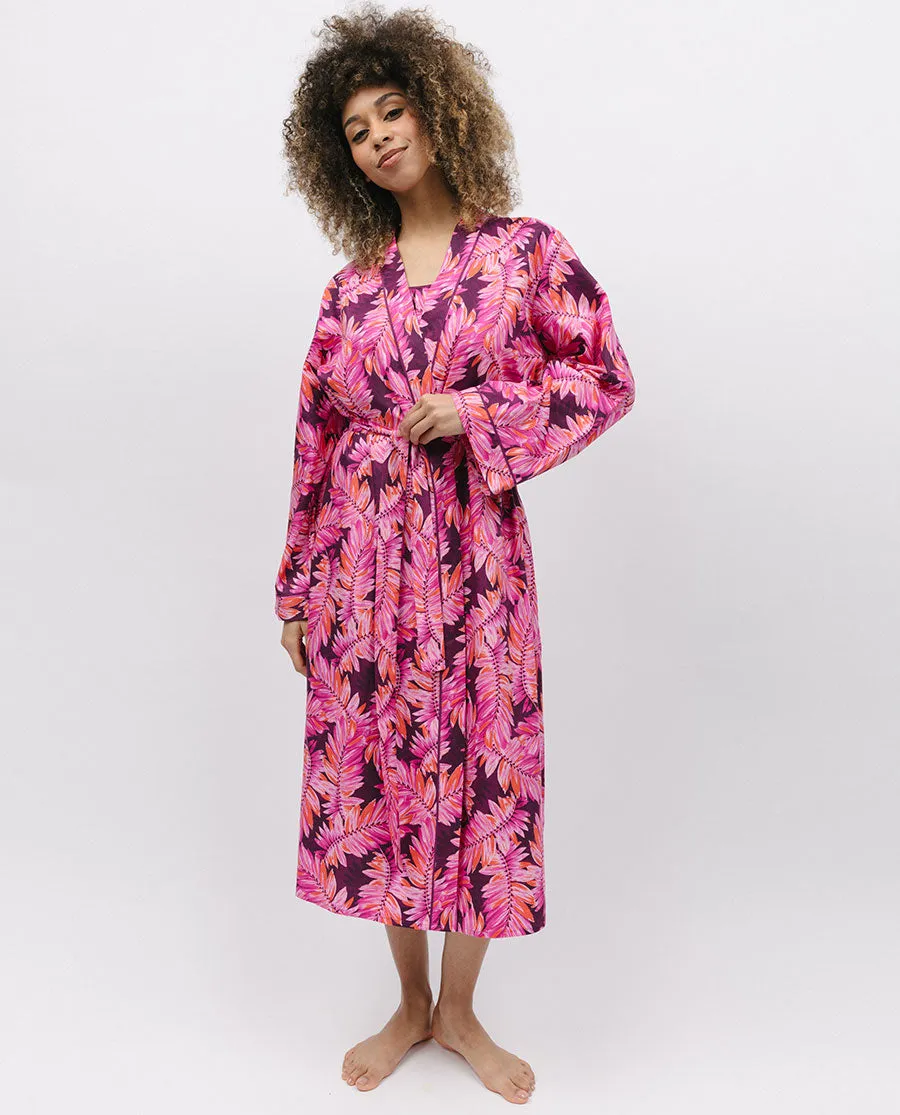 Carina Palm Leaf  Print Long Dressing Gown