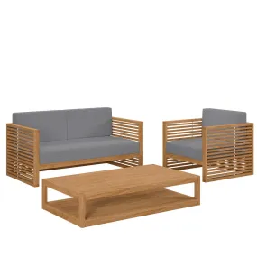 Carlsbad 3-Piece Teak Wood Outdoor Patio Set Natural Gray EEI-5837-NAT-GRY