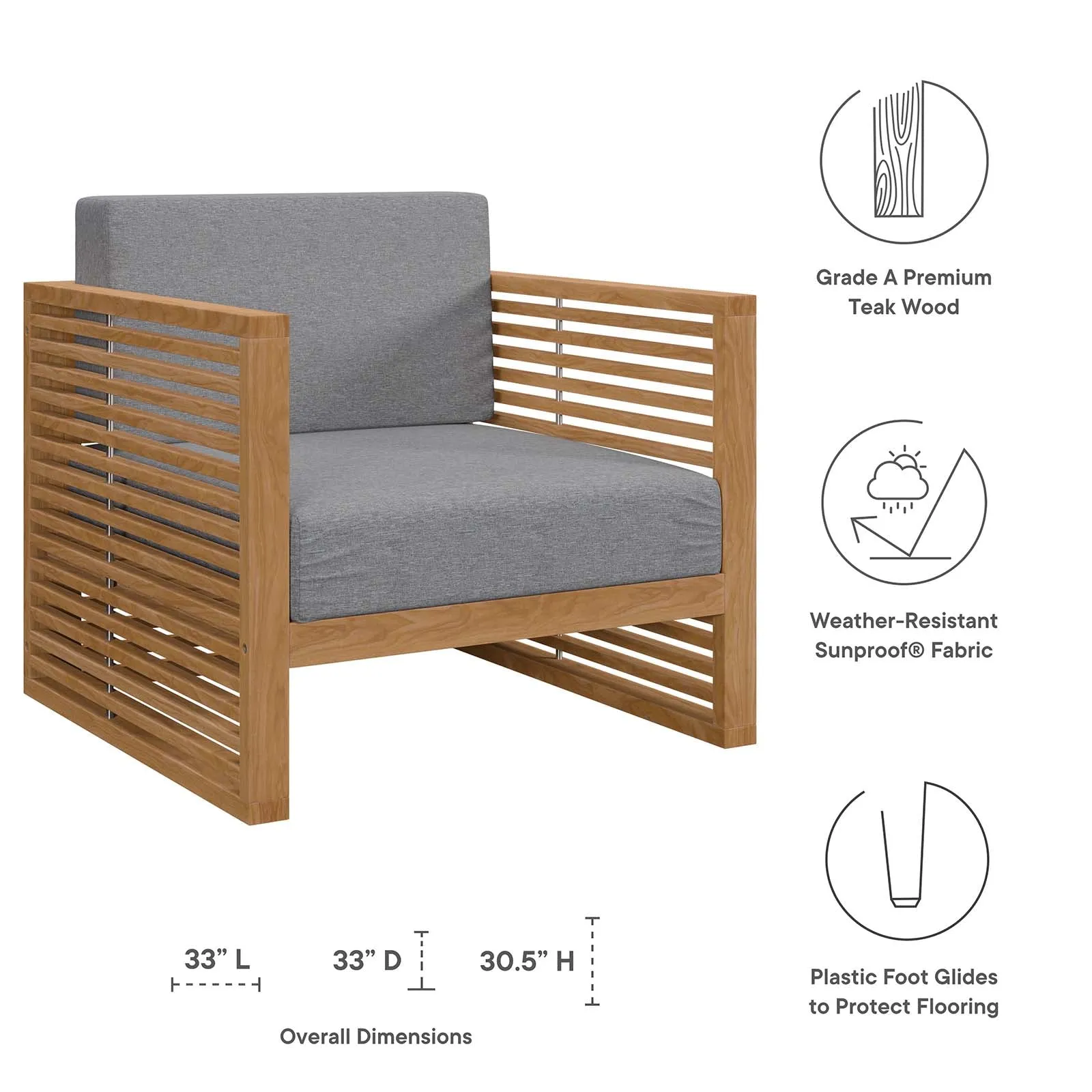 Carlsbad 3-Piece Teak Wood Outdoor Patio Set Natural Gray EEI-5837-NAT-GRY