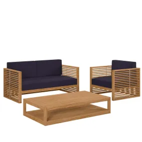 Carlsbad 3-Piece Teak Wood Outdoor Patio Set Natural Navy EEI-5837-NAT-NAV