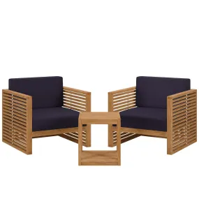 Carlsbad 3-Piece Teak Wood Outdoor Patio Set Natural Navy EEI-5838-NAT-NAV