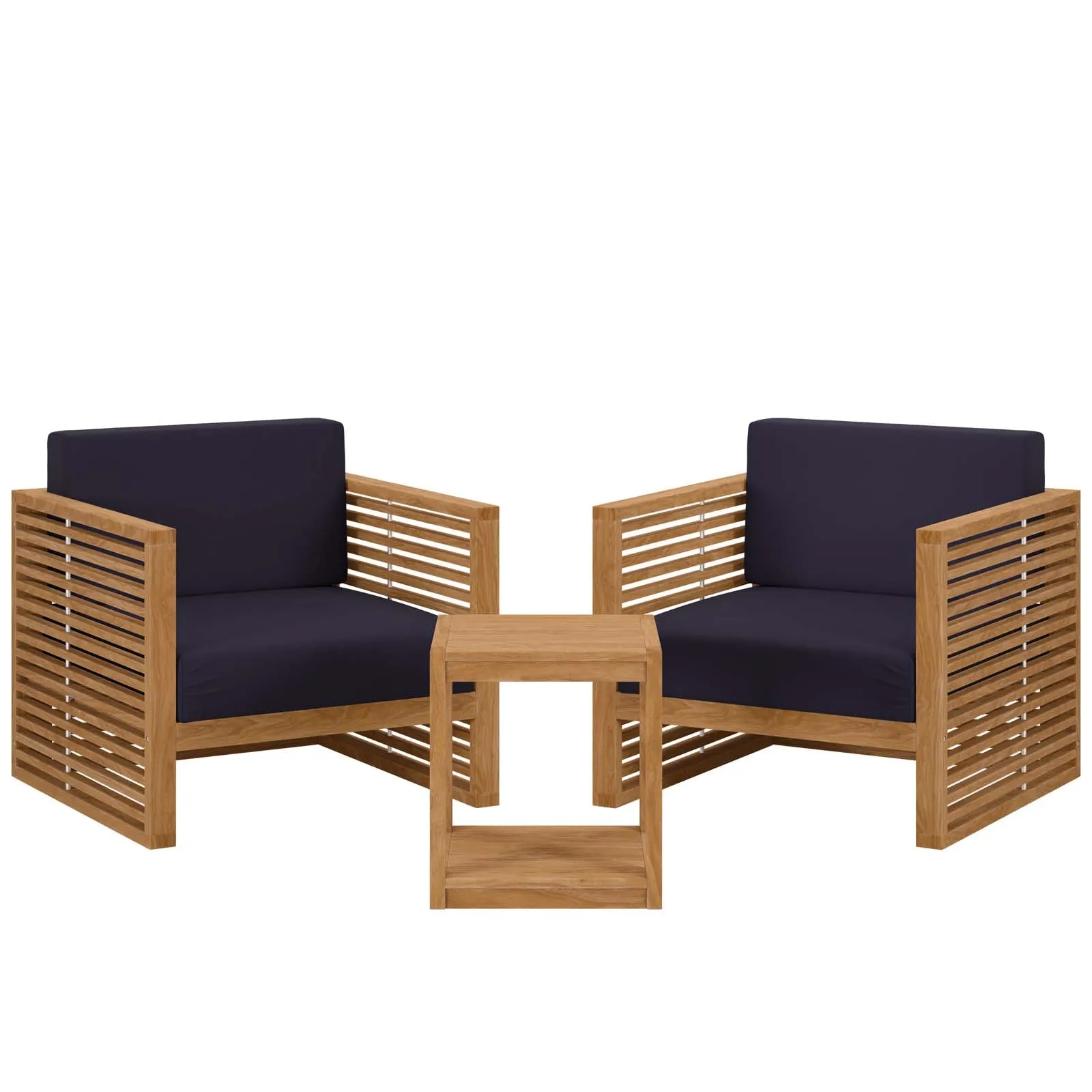 Carlsbad 3-Piece Teak Wood Outdoor Patio Set Natural Navy EEI-5838-NAT-NAV