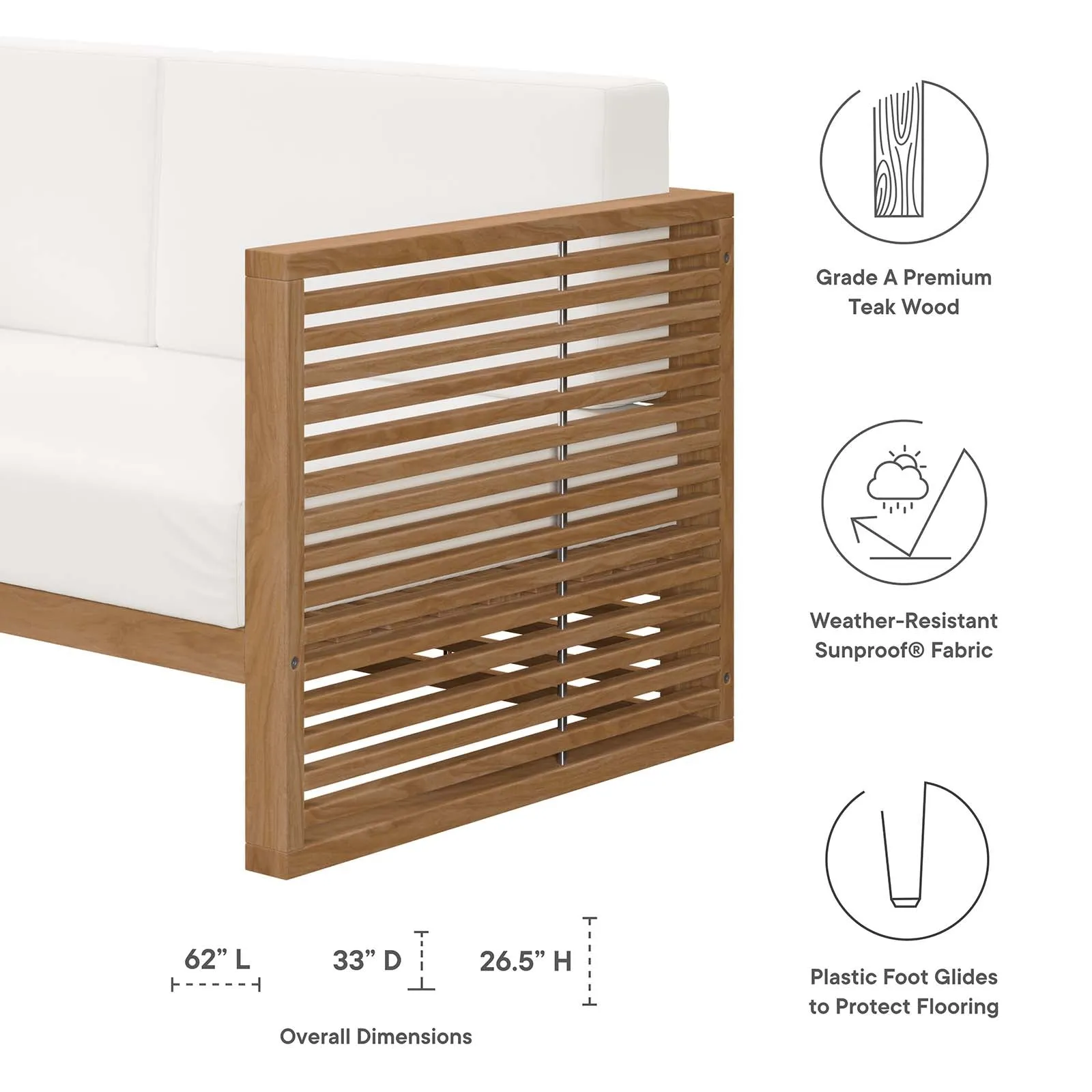 Carlsbad 3-Piece Teak Wood Outdoor Patio Set Natural White EEI-5837-NAT-WHI