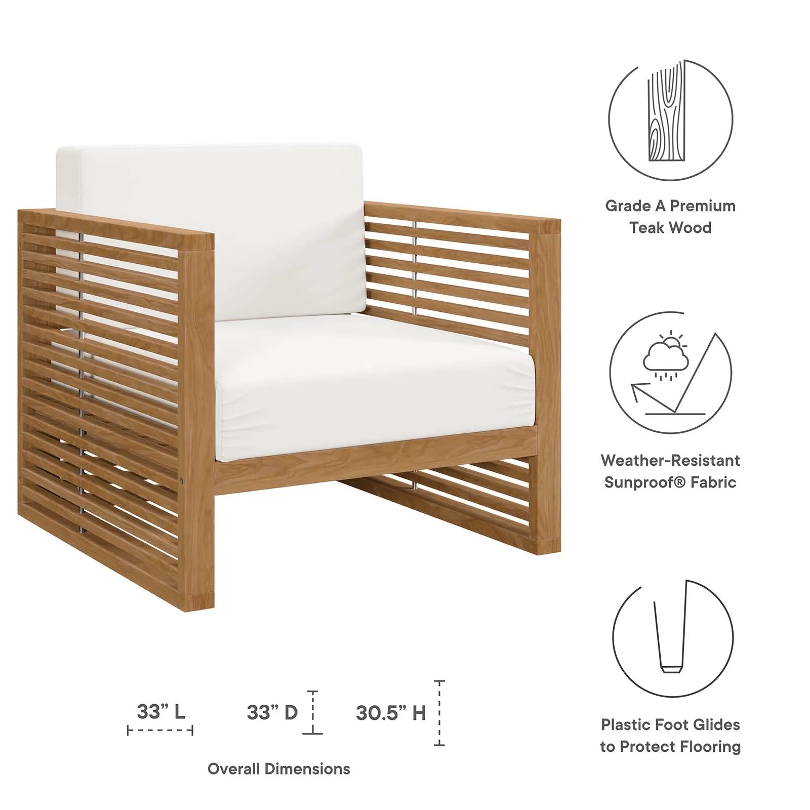 Carlsbad 3-Piece Teak Wood Outdoor Patio Set Natural White EEI-5837-NAT-WHI