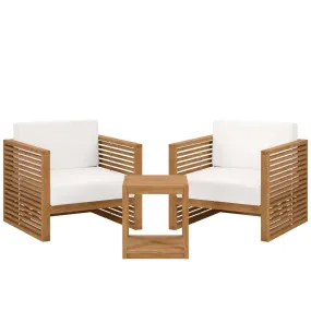 Carlsbad 3-Piece Teak Wood Outdoor Patio Set Natural White EEI-5838-NAT-WHI