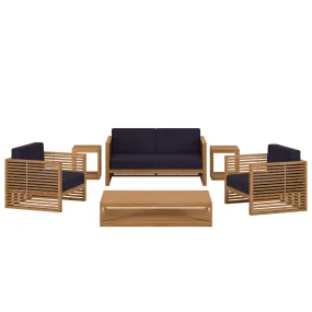 Carlsbad 6-Piece Teak Wood Outdoor Patio Set Natural Navy EEI-5836-NAT-NAV