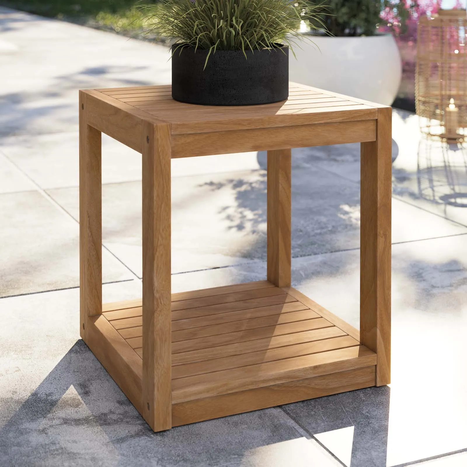 Carlsbad Teak Wood Outdoor Patio Side Table Natural EEI-5607-NAT