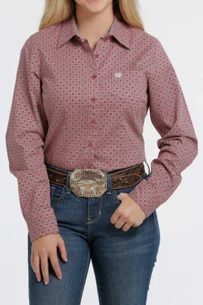 Cinch Women's Pink Geo Print Western Button Up Shirt MSW9164178