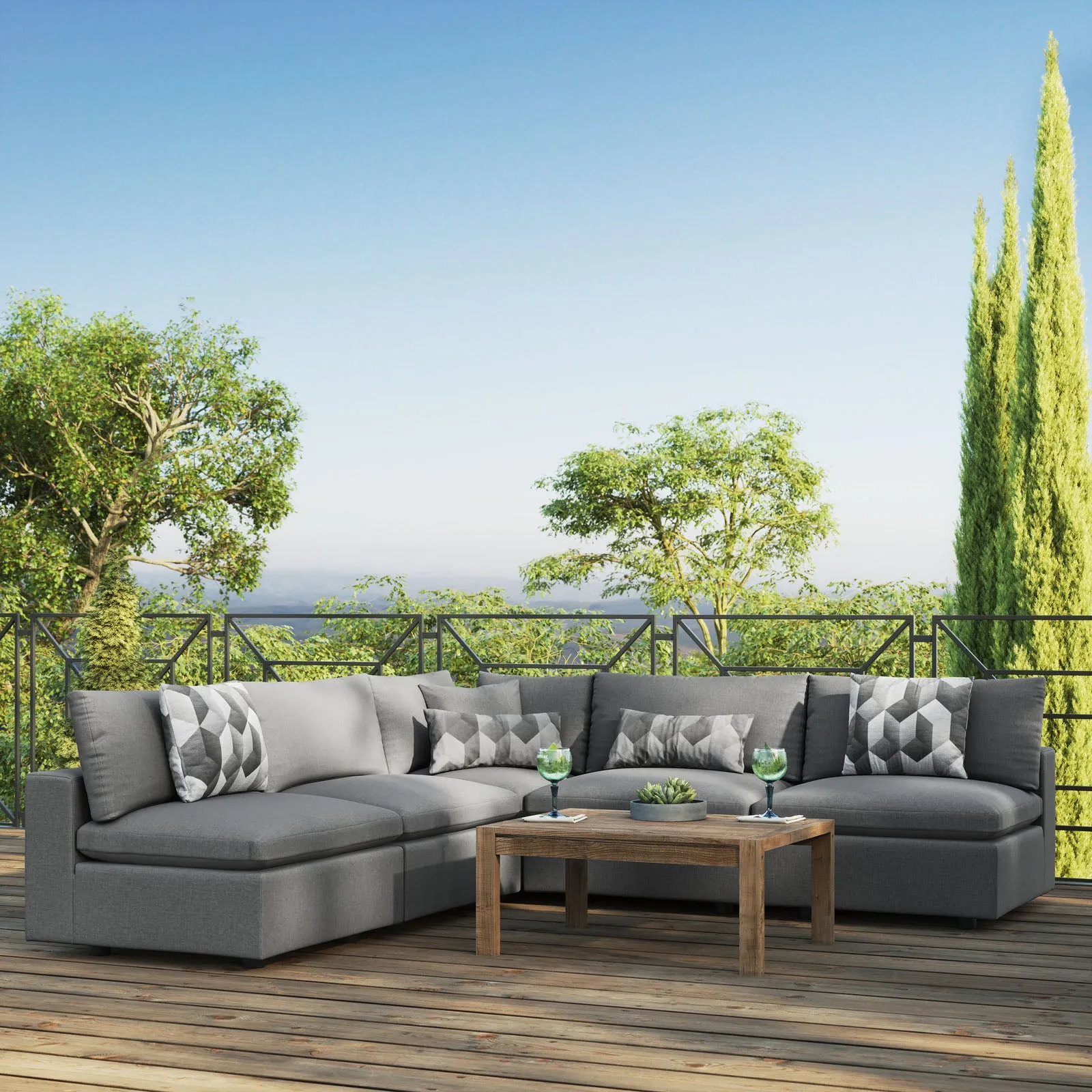 Commix 5-Piece Outdoor Patio Sectional Sofa Charcoal EEI-5587-CHA