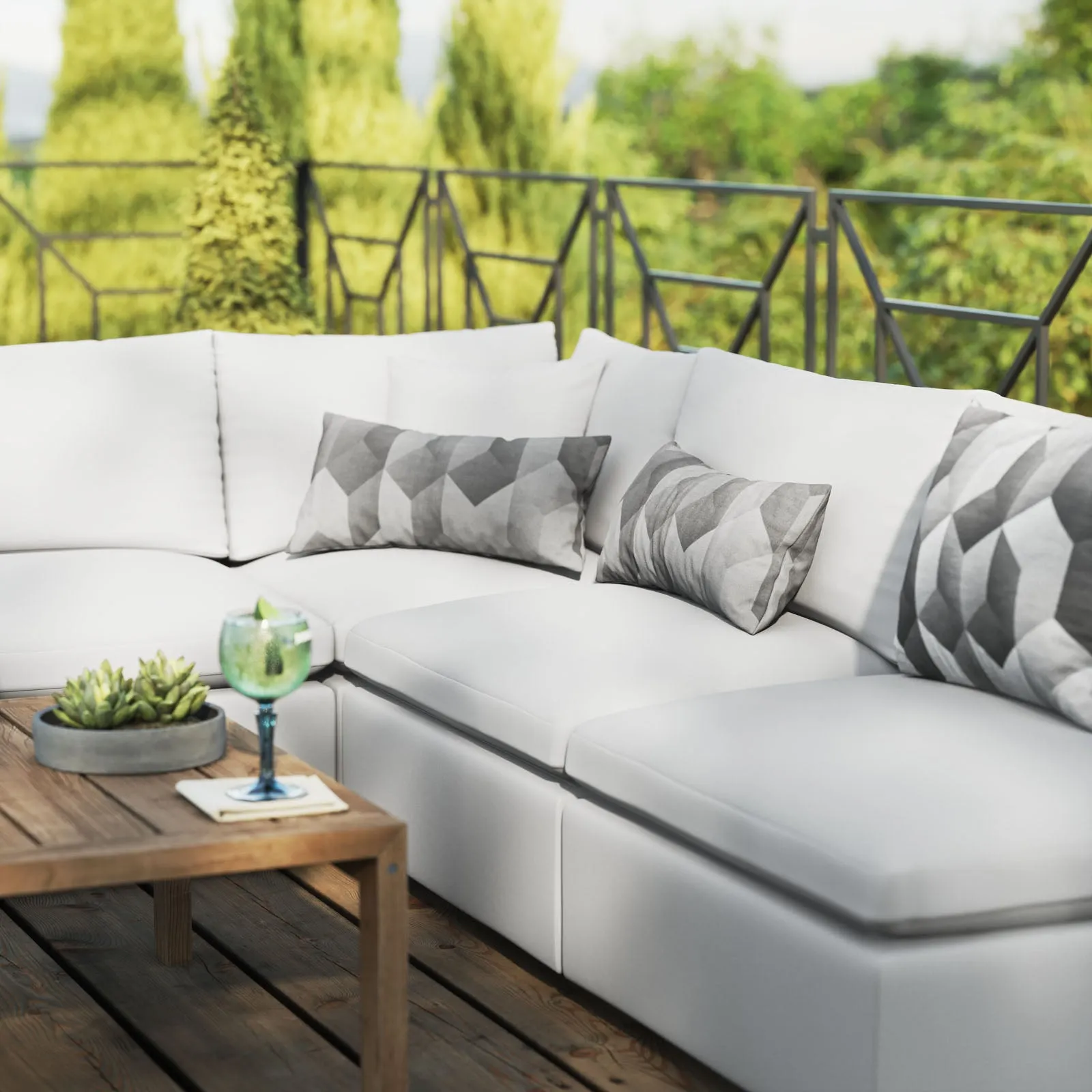 Commix 5-Piece Outdoor Patio Sectional Sofa White EEI-5587-WHI