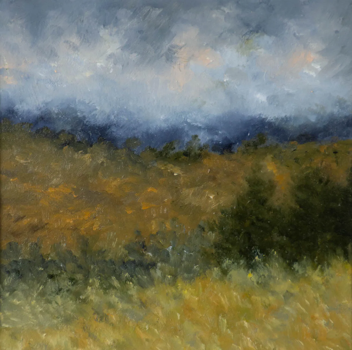 Contemporary landscape painting by Karibou - “L'attente” 14½" x 14½"