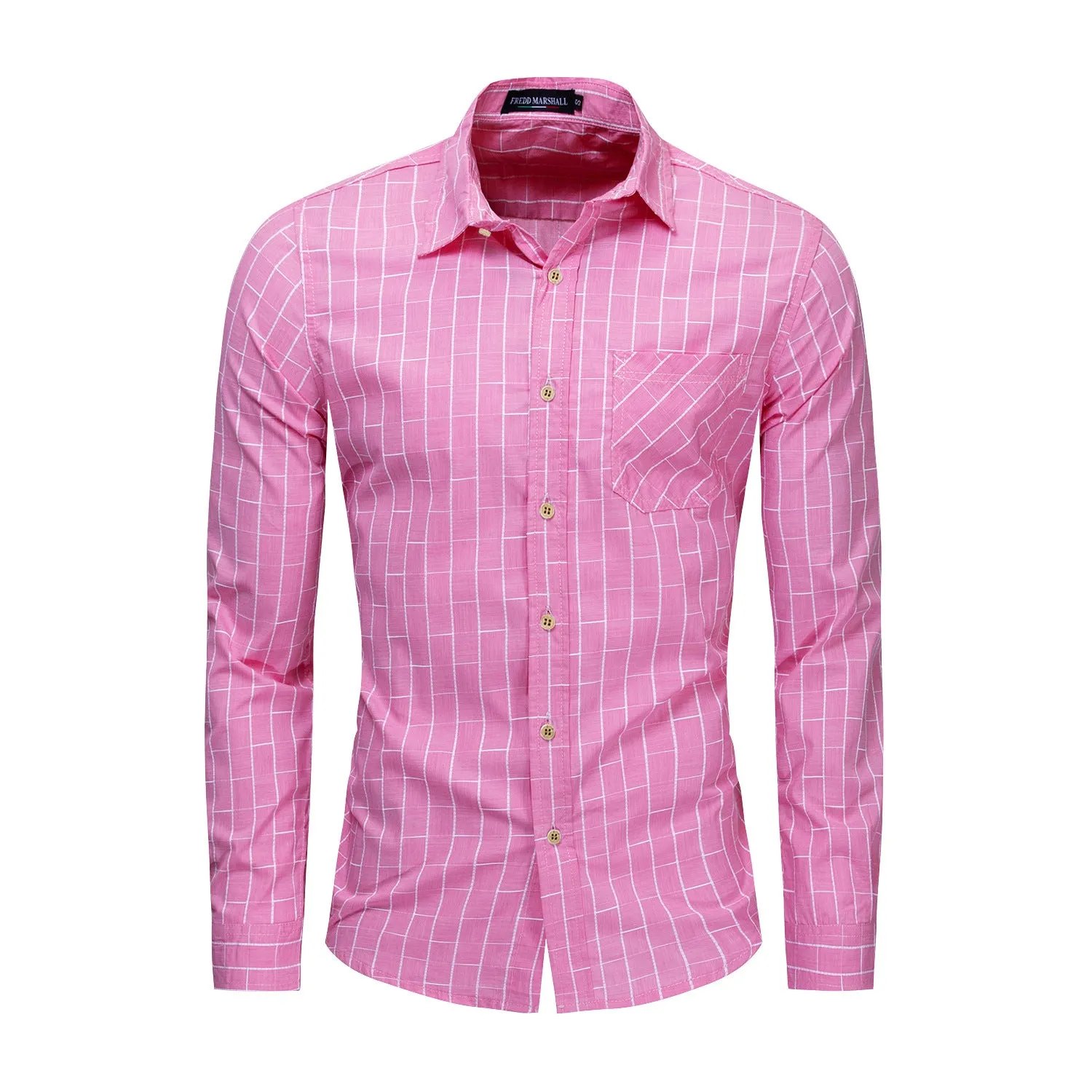 Cotton Long Sleeved  Color Matching Plaid Shirt