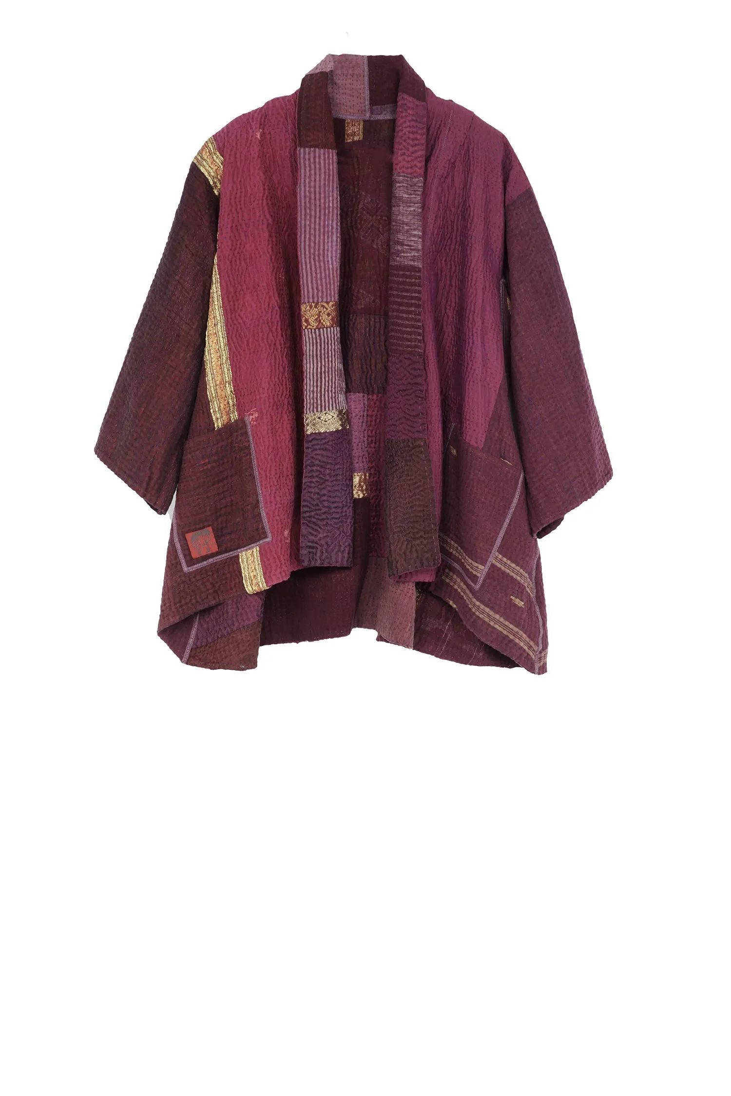 COTTON SILK SW PATCH KANTHA KIMONO JKT - ws4004-prp -