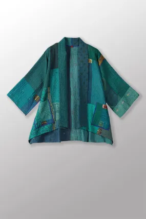 COTTON SILK SW PATCH KANTHA KIMONO JKT - ws4004-tel -