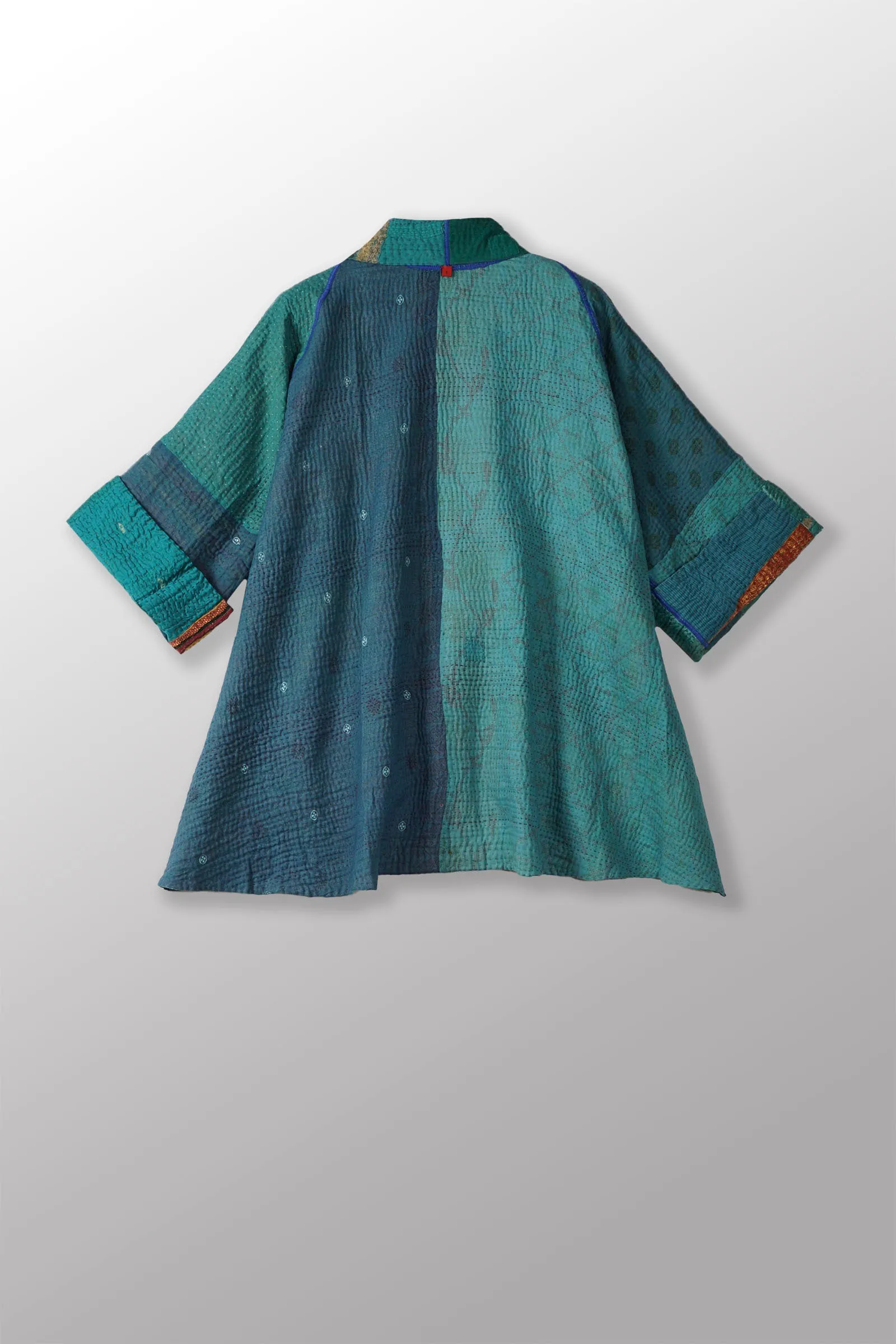 COTTON SILK SW PATCH KANTHA KIMONO JKT - ws4004-tel -