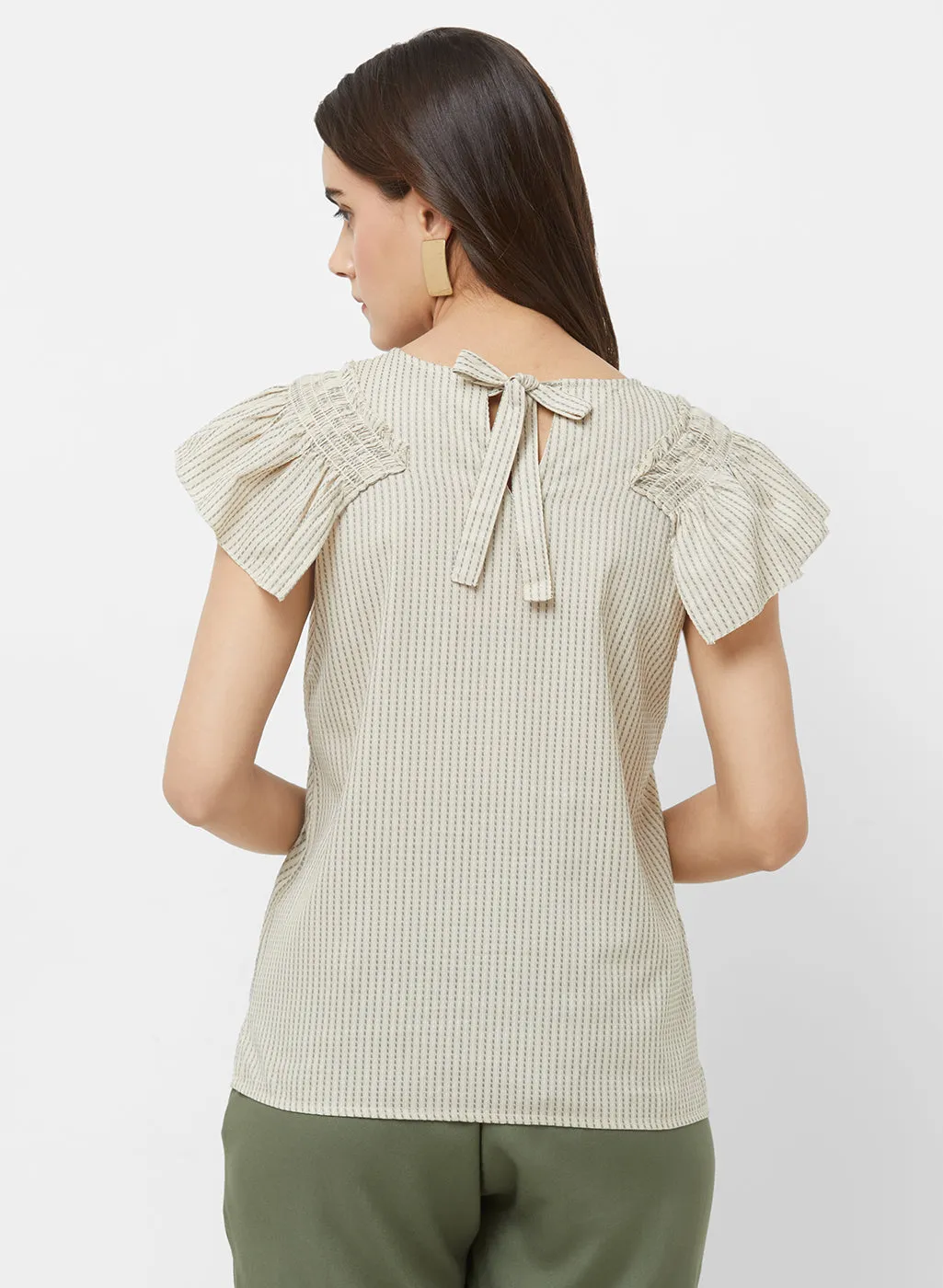 Cream Short Sleeves Embroidered Top