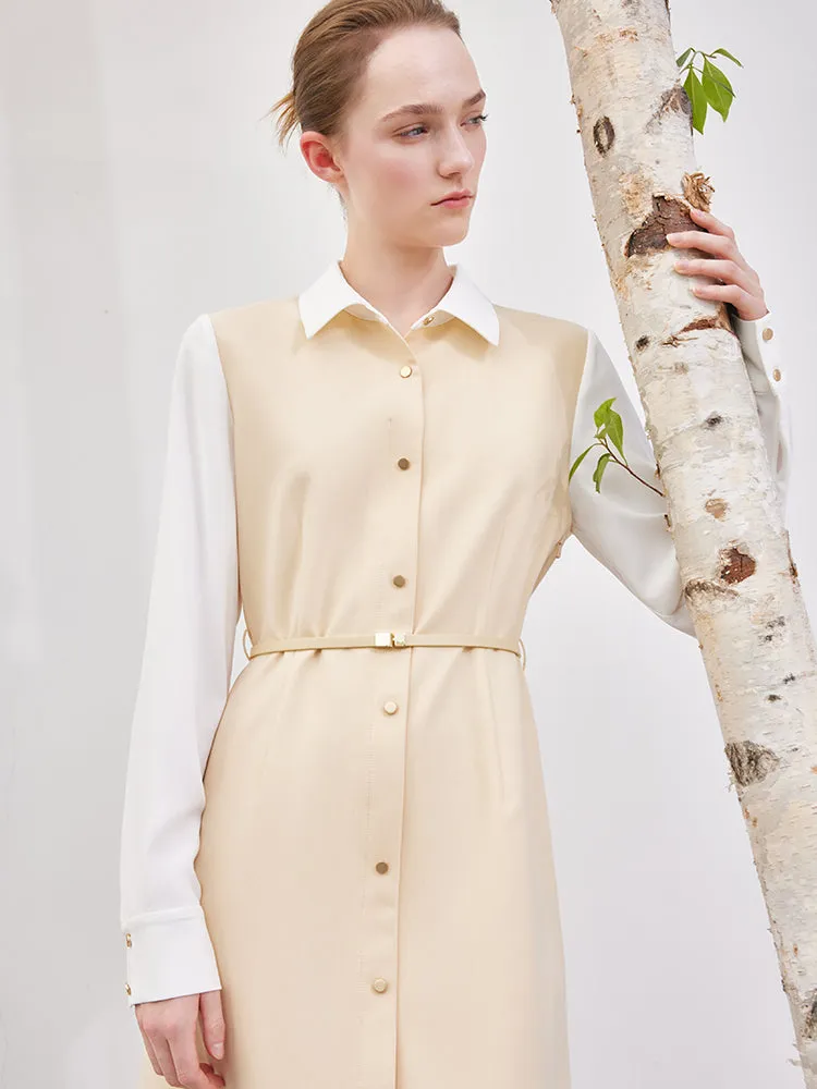 Cream Yellow Double-Layer Patchwork Midi Dress