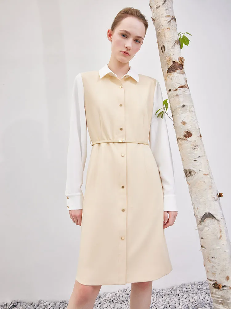 Cream Yellow Double-Layer Patchwork Midi Dress