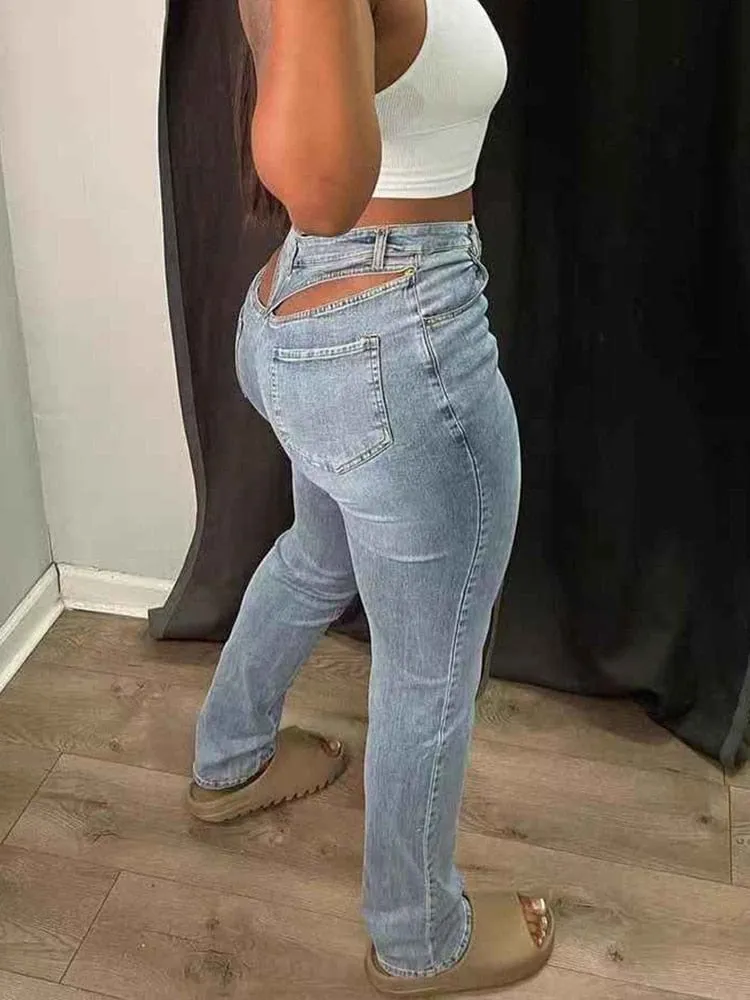 Cut Out Pencil Jeans For Women