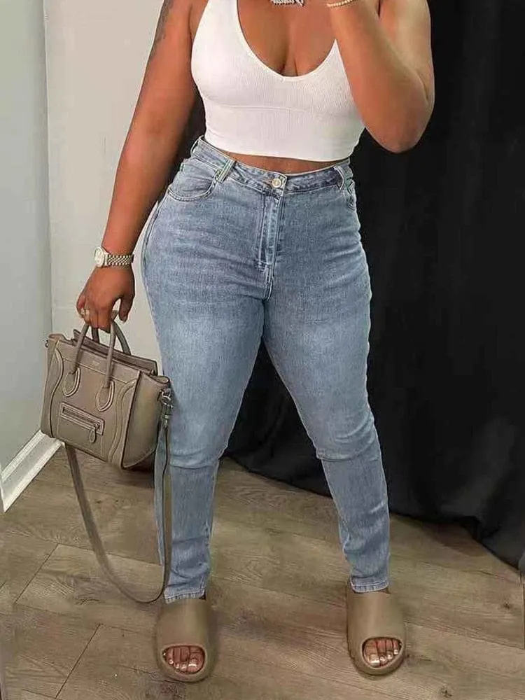 Cut Out Pencil Jeans For Women