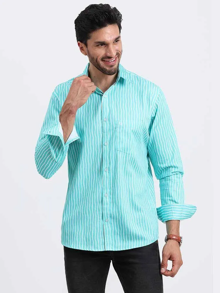 Cyan Stripe Printed Full Sleeve Shirt