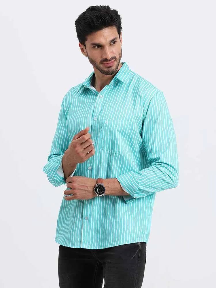 Cyan Stripe Printed Full Sleeve Shirt