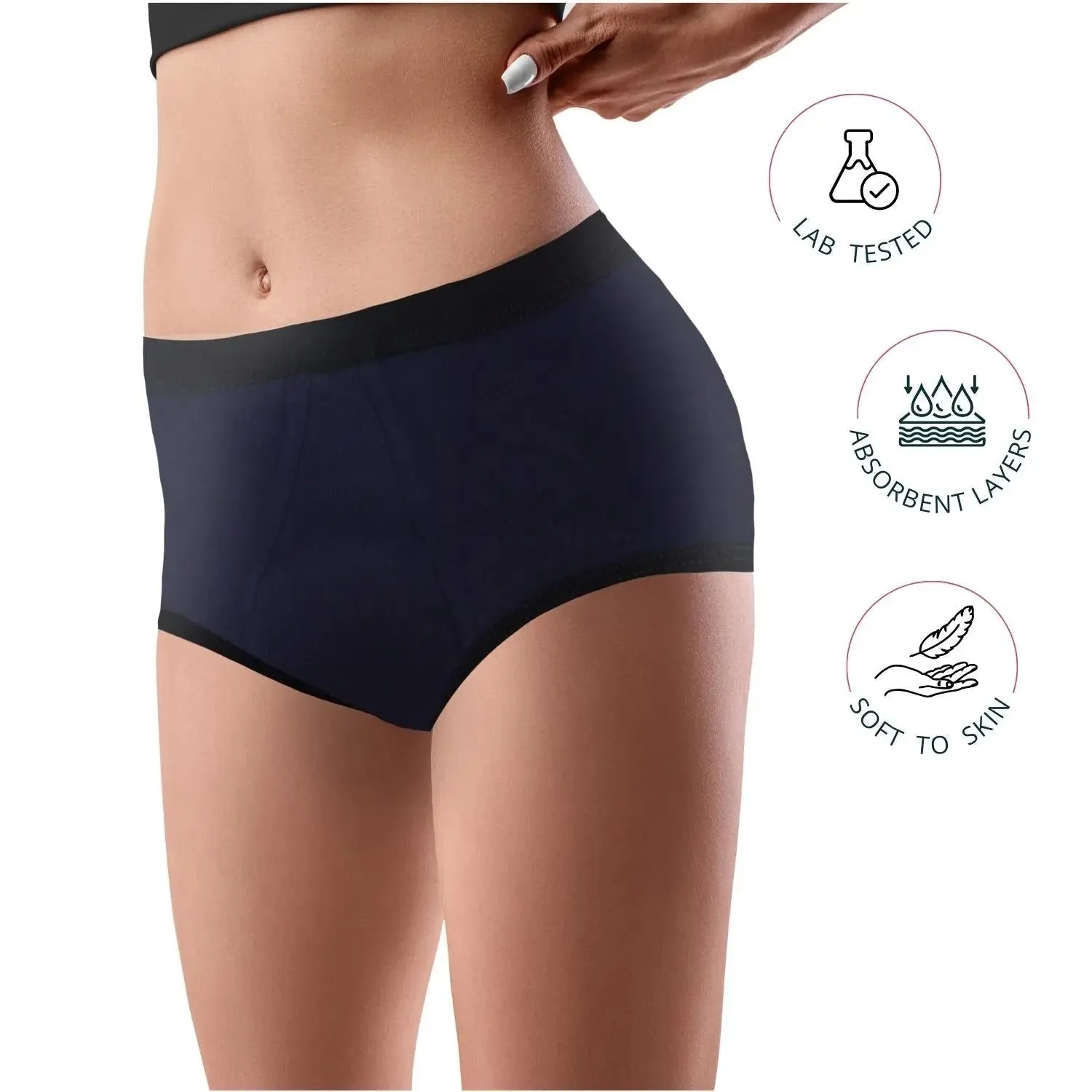 D'chica Equal Future Eco-Friendly Anti-Microbial Lining Period Panties – Pad-Free Periods, Navy Blue