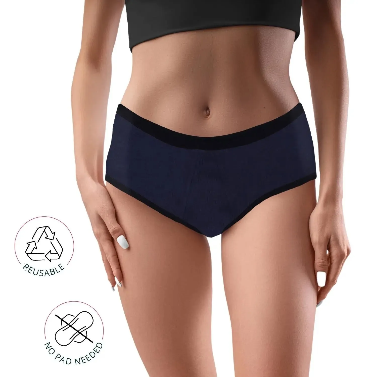 D'chica Equal Future Eco-Friendly Anti-Microbial Lining Period Panties – Pad-Free Periods, Navy Blue