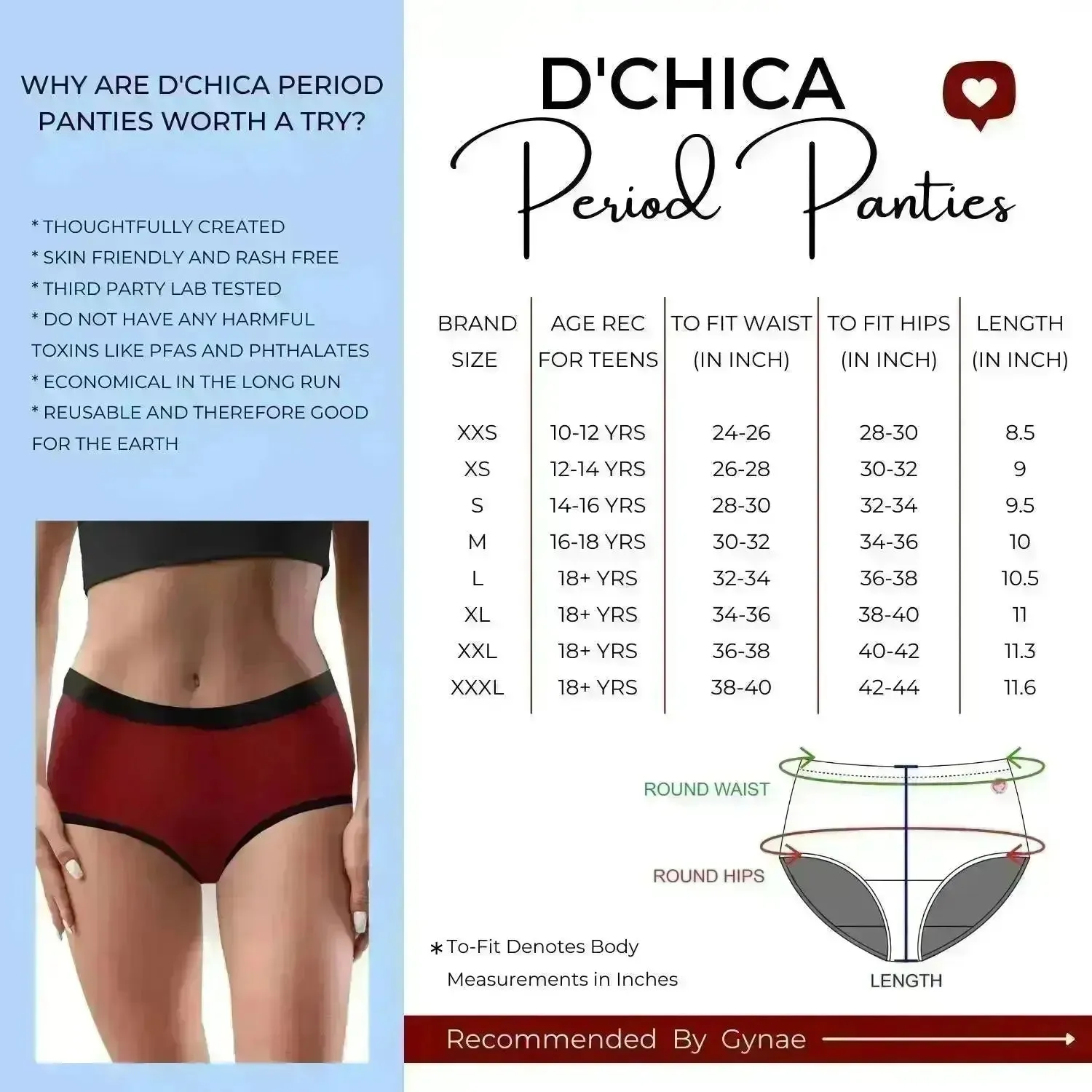 D'chica Flawless Print Eco-Friendly Period Panties - Anti-Microbial Lining, No Pad Required