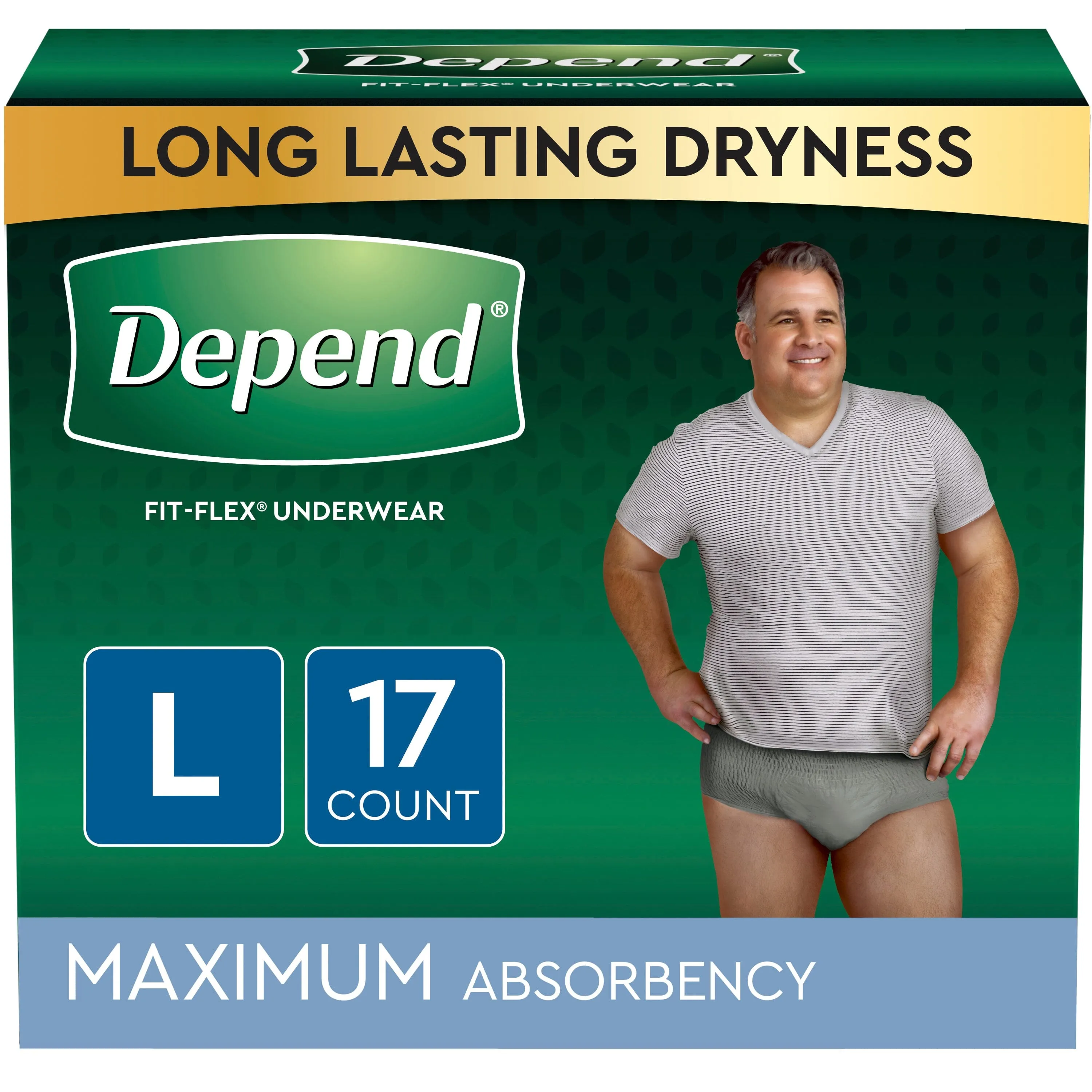 Depend FIT-FLEX Incontinence Underwear for Men, Maximum Absorbency, L, Gray