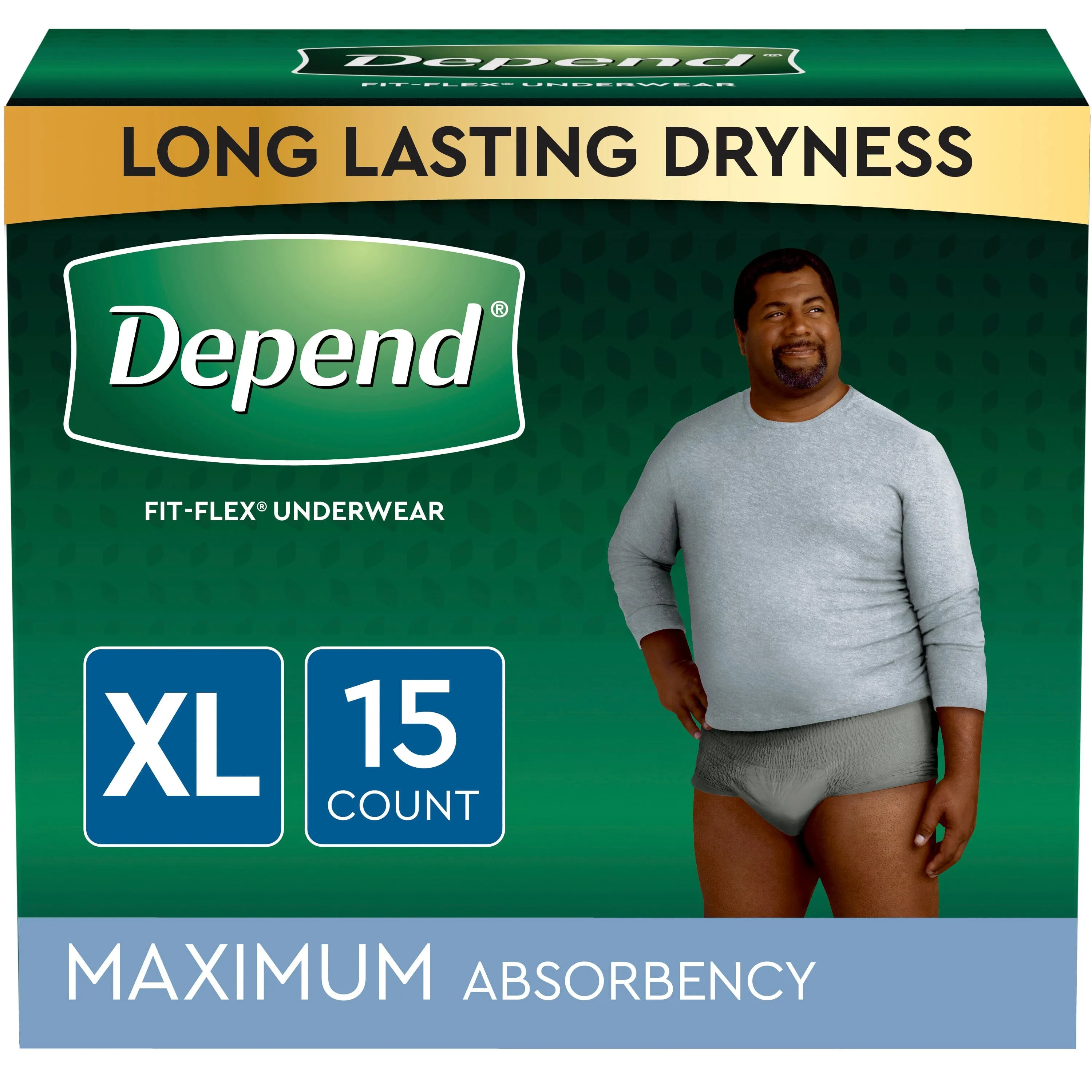 Depend FIT-FLEX Incontinence Underwear for Men, Maximum Absorbency, XL, Gray