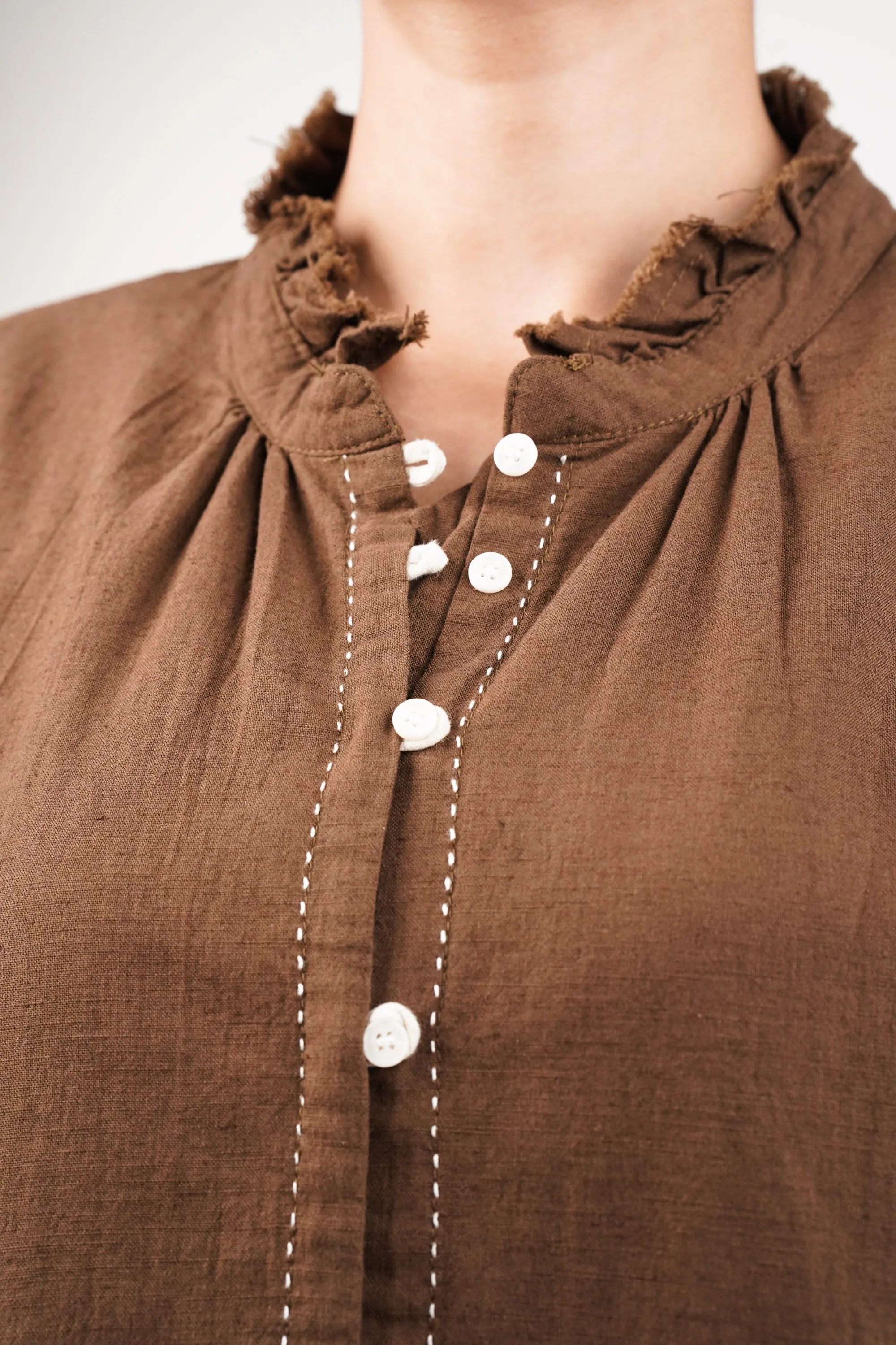 Distressed Mandarin Collar Oversized Shirt