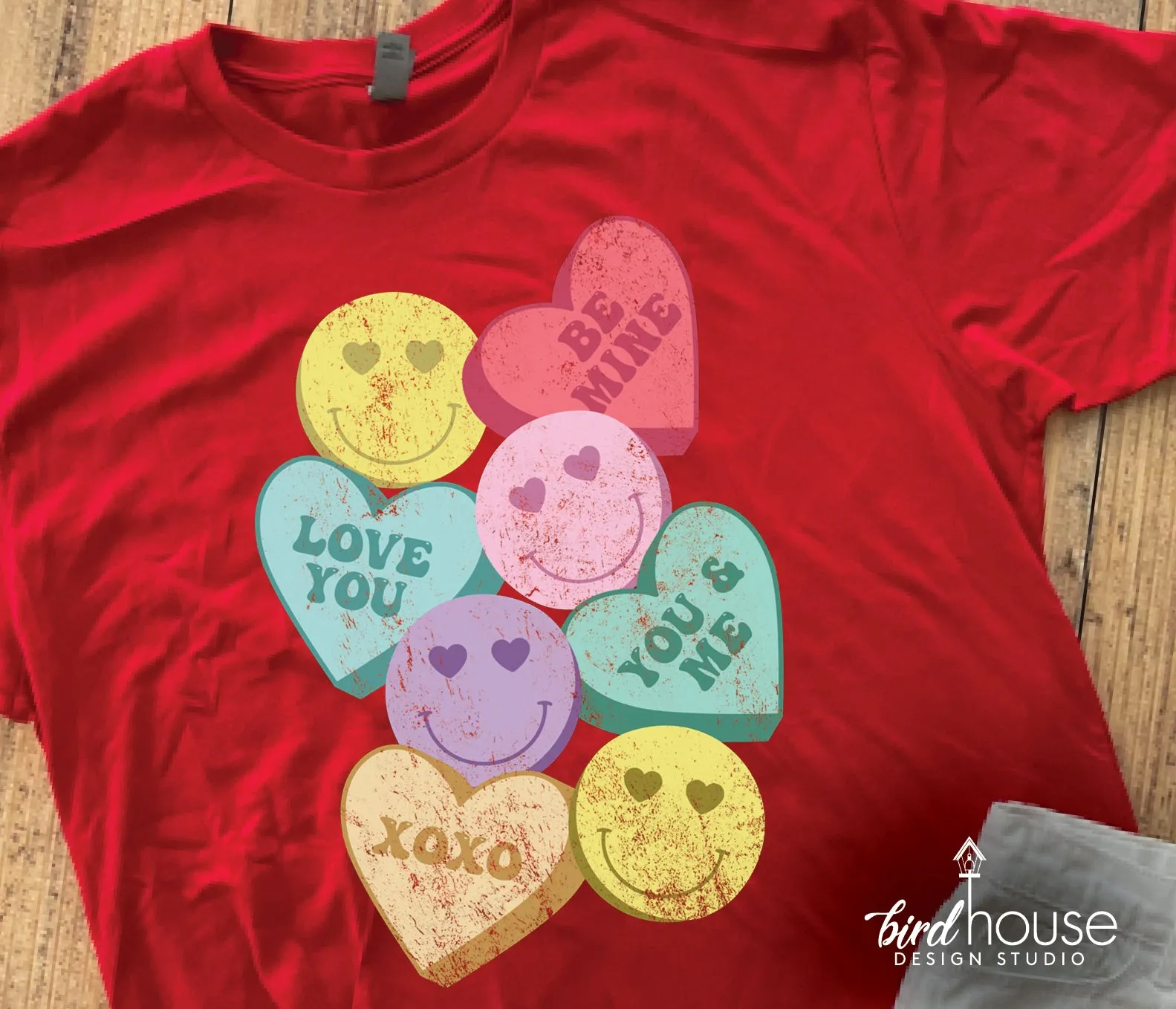 Distressed Retro Conversation Hearts Valentines Day Shirt