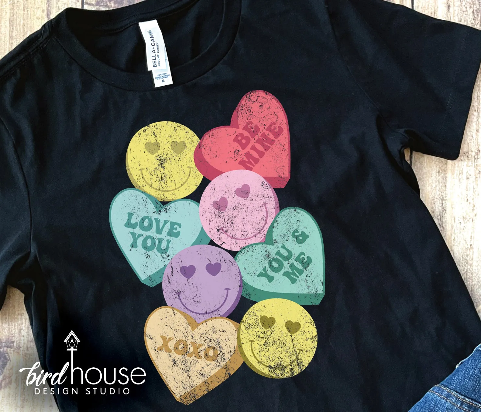 Distressed Retro Conversation Hearts Valentines Day Shirt