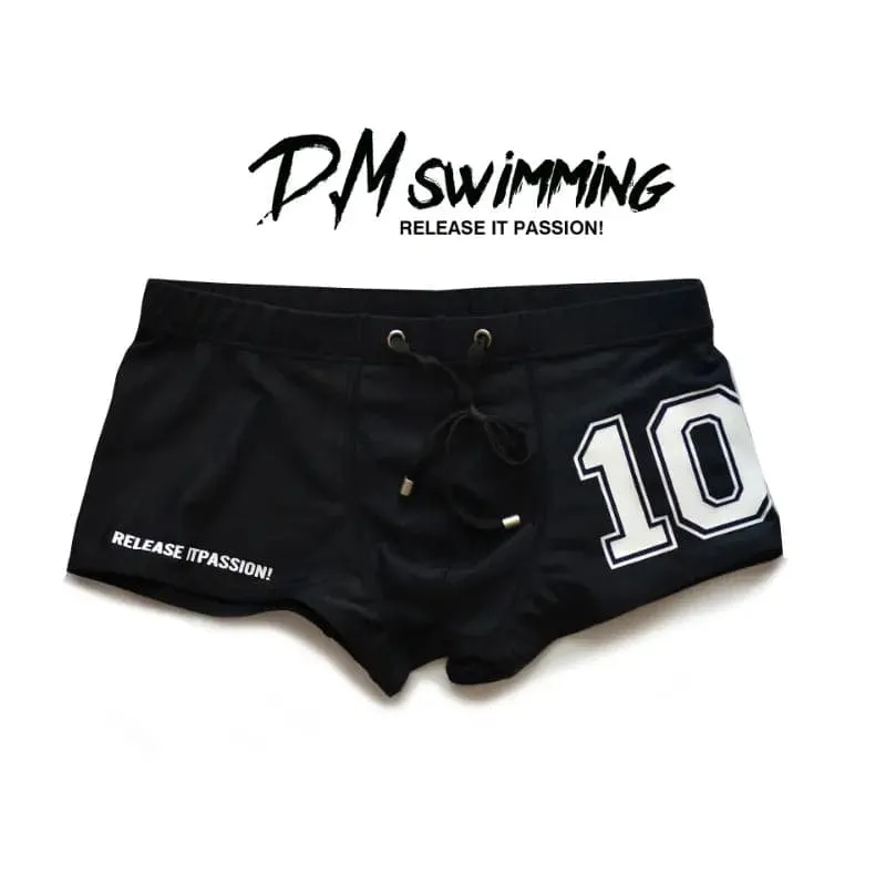 D.M Men's Swimming Trunks Low Waist Sexy Letter Printing Tether