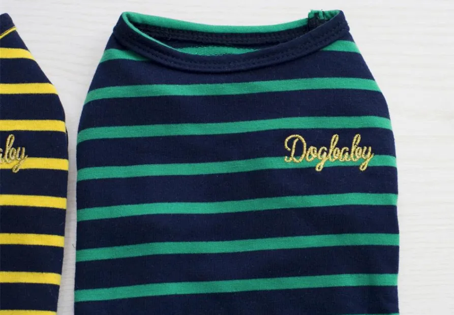 'Dogbaby' Striped Tank with Gold Embroidery