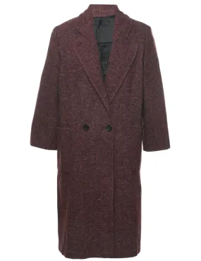 Double Breasted Maroon Wool Coat - L