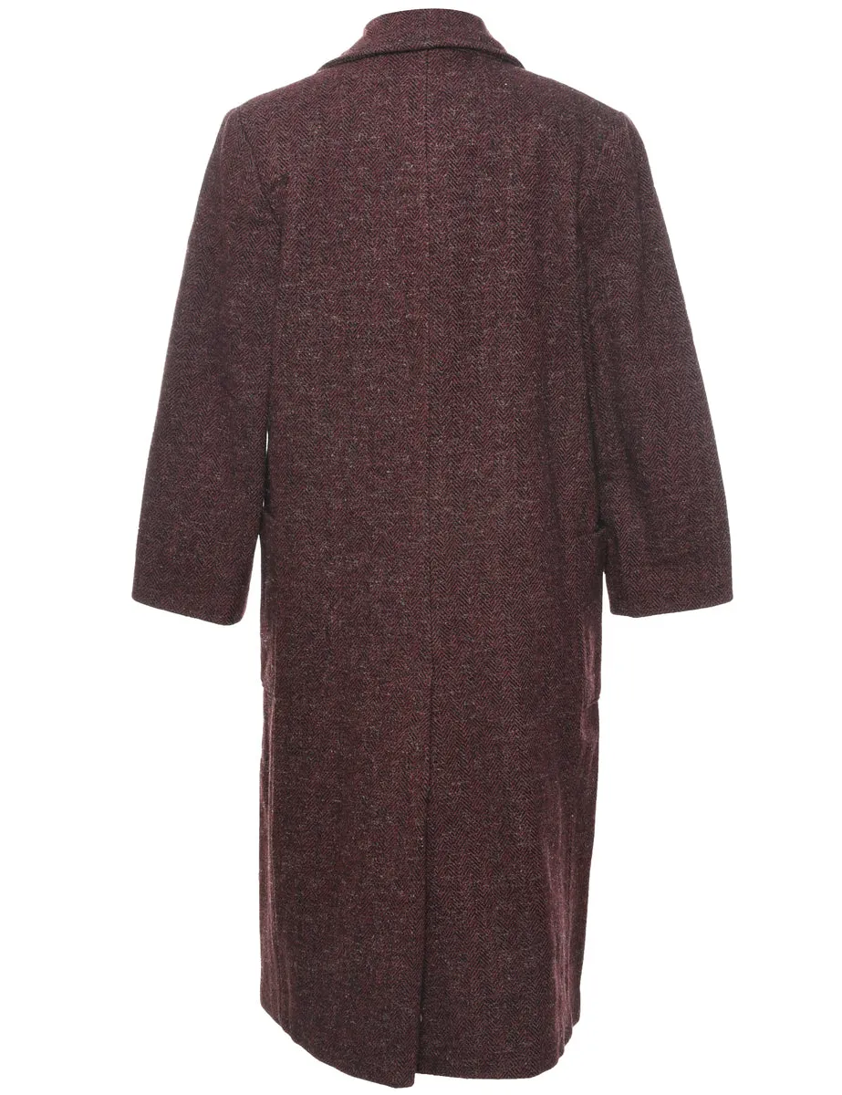 Double Breasted Maroon Wool Coat - L