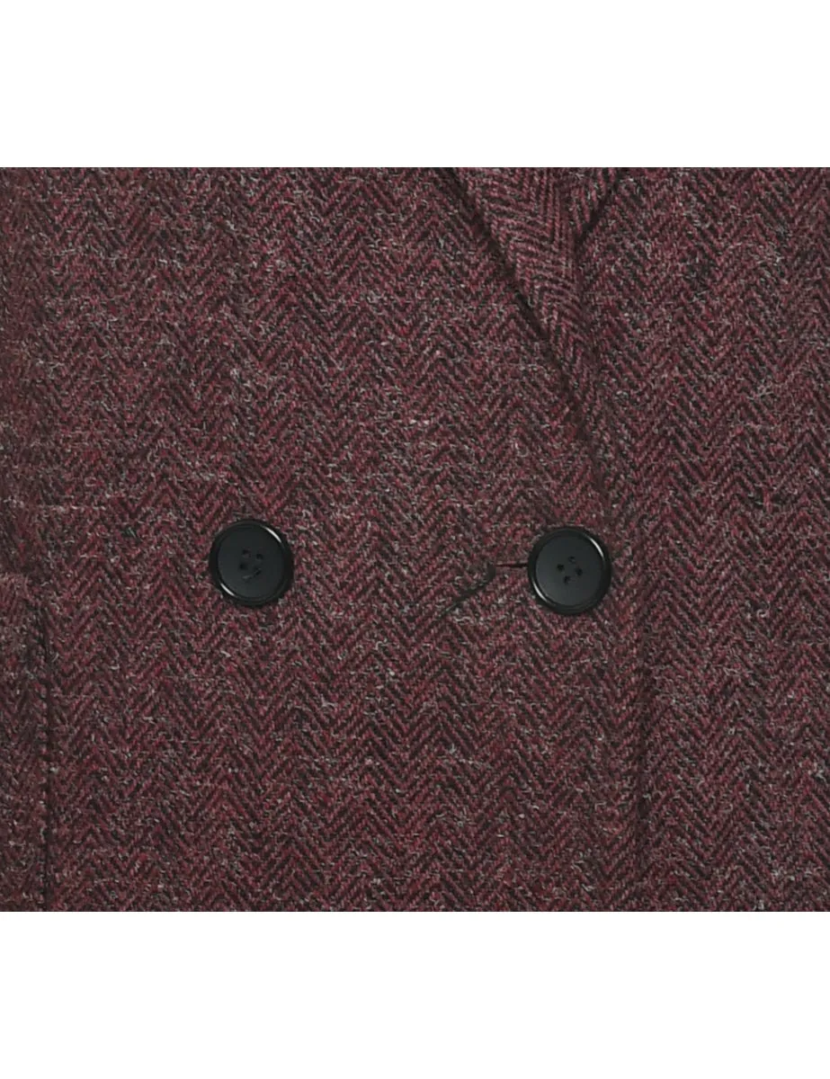 Double Breasted Maroon Wool Coat - L