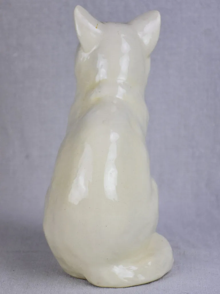 Early 20th Century ornament of a white cat - Sarreguemines faience 9½"