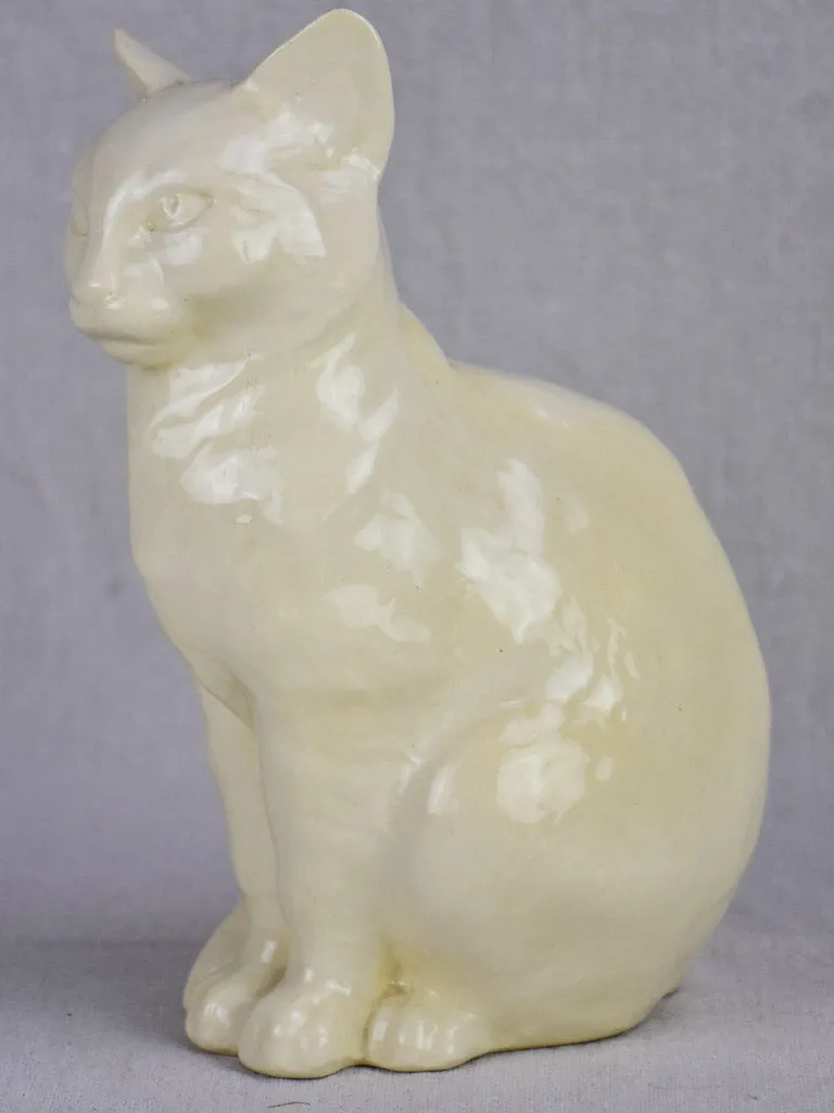 Early 20th Century ornament of a white cat - Sarreguemines faience 9½"