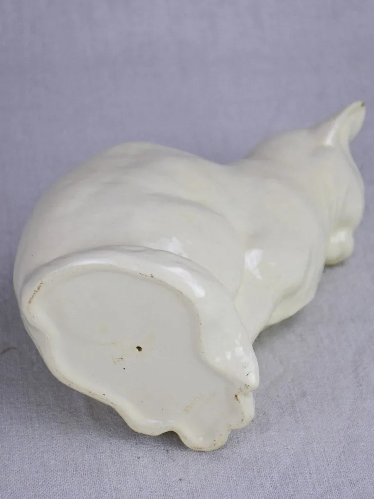 Early 20th Century ornament of a white cat - Sarreguemines faience 9½"