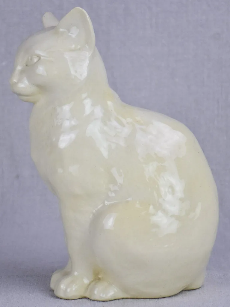 Early 20th Century ornament of a white cat - Sarreguemines faience 9½"