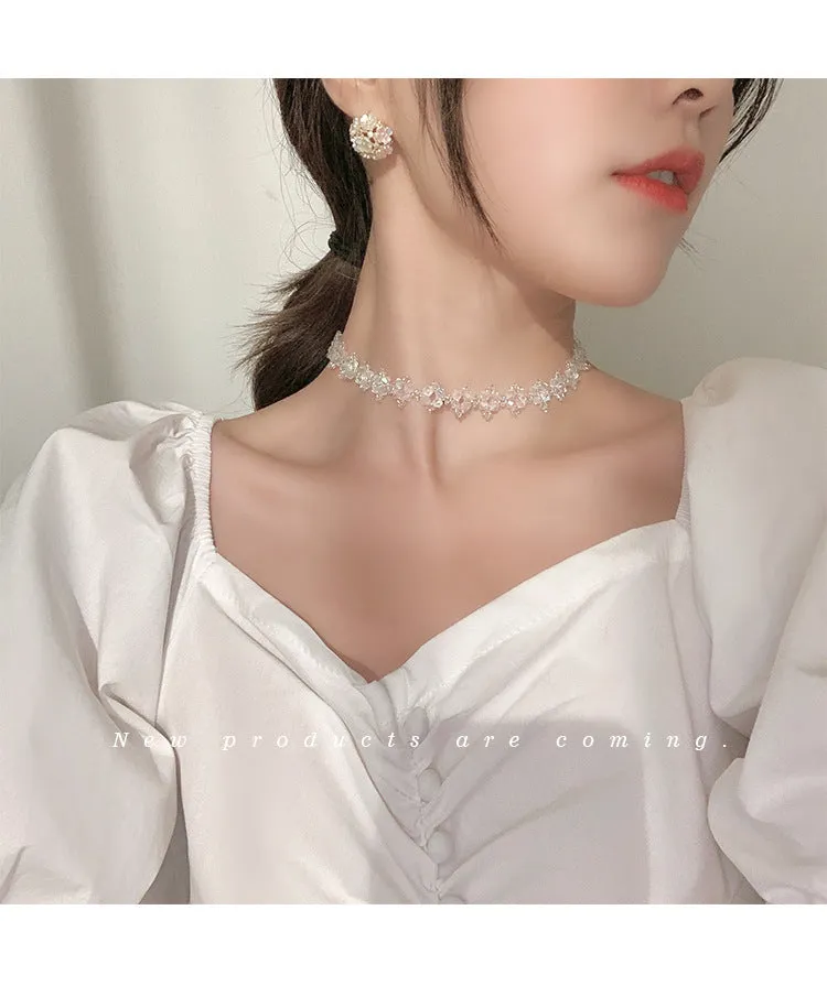 Elegant Crystal Beaded Choker - White