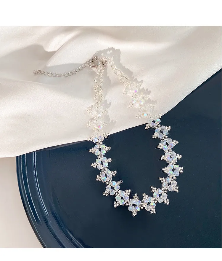 Elegant Crystal Beaded Choker - White