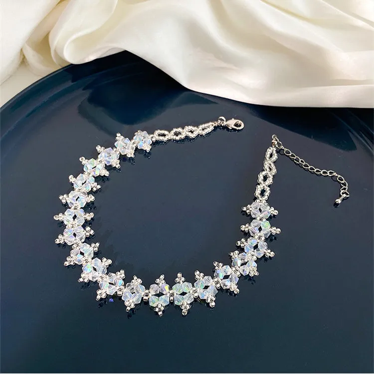 Elegant Crystal Beaded Choker - White